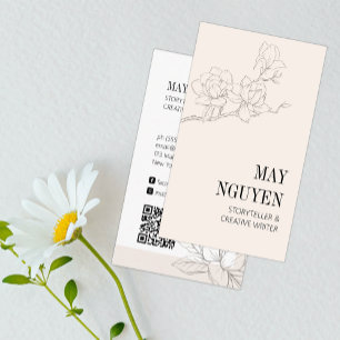 Carte De Visite Élégante Crème florale féminine minimale