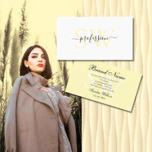 Carte De Visite Elégante crème pastel blanche et légère avec initi