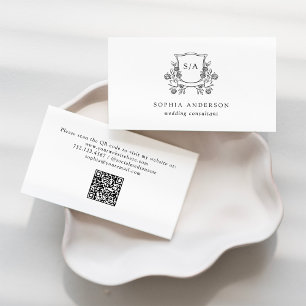 Carte De Visite Élégante crête et monogramme   Noir et blanc