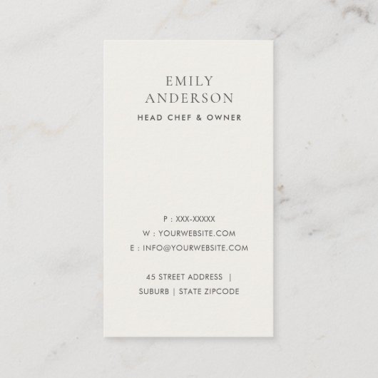 CARTE DE VISITE ÉLÉGANTE CUISINE EN CHEF À POUCE BLANC MINIMAL GRI (Dos)