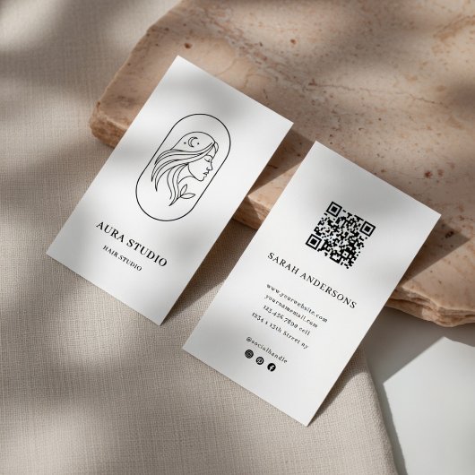 Carte de visite élégante de coiffeur avec QR Code