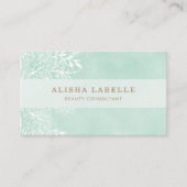 Carte De Visite Elégante dentelle de feuillage à la menthe verte e (Devant)
