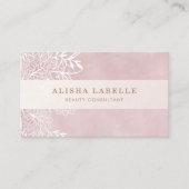 Carte De Visite Elégante dentelle de feuillage floral rose et blan (Devant)