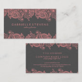 Carte De Visite Elégante Dentelle De Paisley Rose Et Gris (Devant / Derrière)