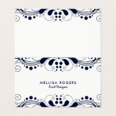 Carte De Visite Elégante dentelle florale bleu marine (Extérieur déplié)