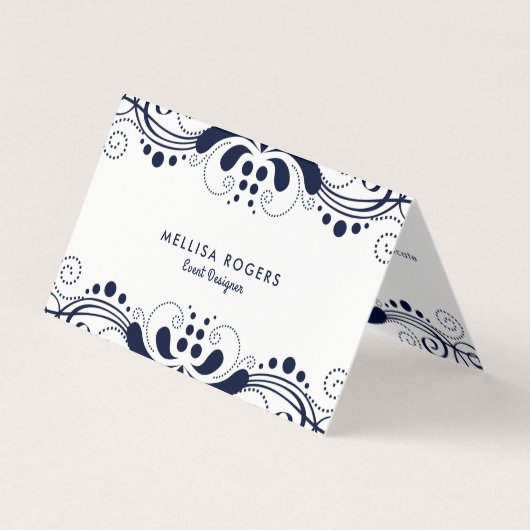 Carte De Visite Elégante dentelle florale bleu marine (Devant)