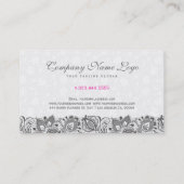 Carte De Visite Elégante dentelle Gris Fille sur les Damas Blanche (Dos)