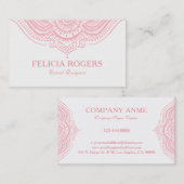 Carte De Visite Élégante dentelle mandale rose ornée (Devant / Derrière)