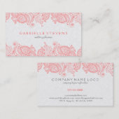 Carte De Visite Elégante Dentelle Rose Et Blanc Paisley (Devant / Derrière)