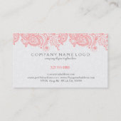 Carte De Visite Elégante Dentelle Rose Et Blanc Paisley (Dos)