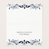 Carte De Visite Elégante dentelle Vintage bleu marine (Extérieur déplié)