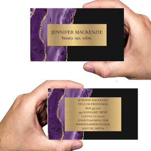 Carte de visite élégante en agate violette et noir