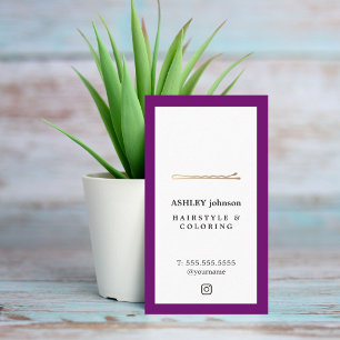 Carte De Visite Élégante Épingle à Cheveux en Faux Or Violet Blanc