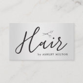 Carte De Visite Elégante Faux Ciseaux Argent Sèche cheveux Stylist (Devant)