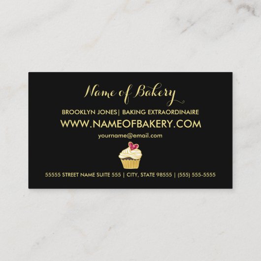 Carte De Visite Élégante FAUX Gold Cupcakery et Pink Bokeh Heart (Dos)
