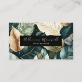 Carte De Visite Élégante feuille d'or verte (Devant)