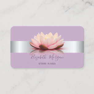Carte De Visite Élégante fleur de lotus moderne à rayure argentée