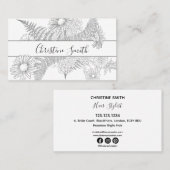 Carte De Visite Elégante Fleur Fleur Fleur Fleur Noire Et Blanc Fa (Devant / Derrière)