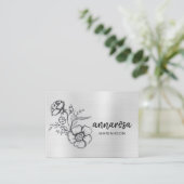 Carte De Visite *~* Elégante Fleur Florale d'argent LOGO PHOTO QR (Debout devant)