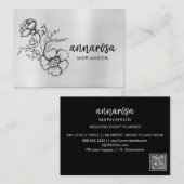 Carte De Visite *~* Elégante Fleur Florale d'argent LOGO PHOTO QR (Devant / Derrière)