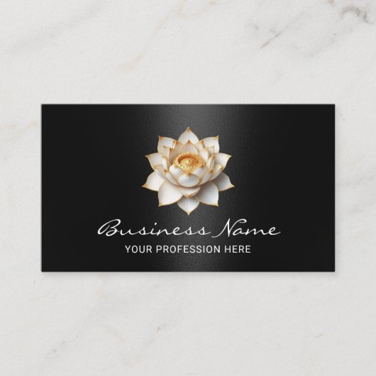 Carte De Visite Elégante Fleur Lotus Moderne Salon Noir & SPA (Devant)