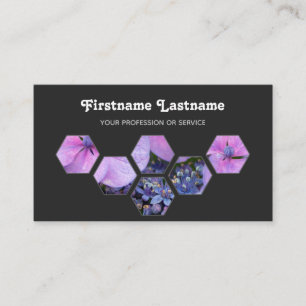 Carte De Visite Élégante fleur rose minimale sur hexagones gris
