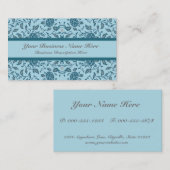 Carte De Visite Elégante Fleur Turquoise Damas (Devant / Derrière)