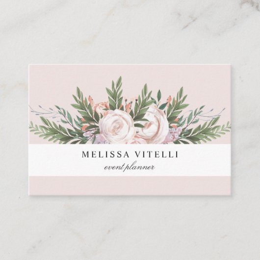 Carte De Visite Élégante Fleurs De Boho Peint Élégant | Blush (Devant)