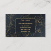 Carte De Visite Élégante Fleurs d'or Bleu Botanique (Dos)