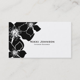 Carte de visite élégante fleurs florales noir blan
