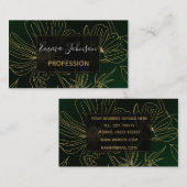Carte De Visite Élégante Fleurs vertes en or Botanique (Devant / Derrière)