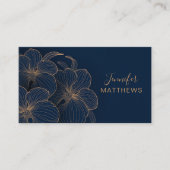 Carte De Visite Élégante floraison de l'orchidée or de la marine (Devant)