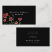 Carte De Visite Élégante florale de pavot rouge sur le noir (Devant / Derrière)