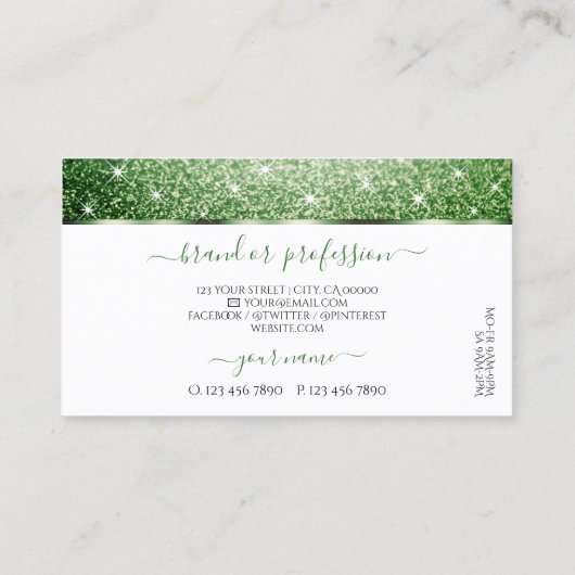 Carte De Visite Elégante forêt blanche Parties scintillant verte É (Dos)