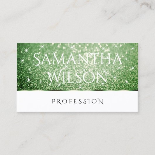 Carte De Visite Elégante forêt blanche Parties scintillant verte É (Devant)