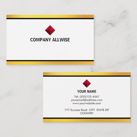 Carte De Visite Elégante gamme moderne blanche & or (Devant / Derrière)