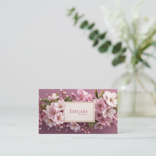 Carte De Visite Elégante Garland Mauve en fleur de cerisier (Debout devant)