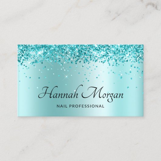 Carte De Visite Elégante Glittery Pale Turquoise Ombre (Devant)