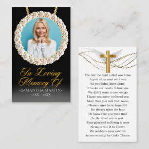 Carte De Visite Elégante Gold Diamonds Photo Funeral Prayer Card