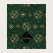 Carte De Visite Elégante Gold Green Poinsettias Snowflakes Design (Extérieur déplié)