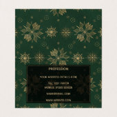 Carte De Visite Elégante Gold Green Poinsettias Snowflakes Design (Intérieur déplié)
