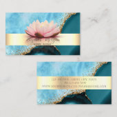 Carte De Visite Elégante Grille moderne Lotus Turquoise Marble Or (Devant / Derrière)