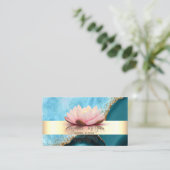 Carte De Visite Elégante Grille moderne Lotus Turquoise Marble Or (Debout devant)