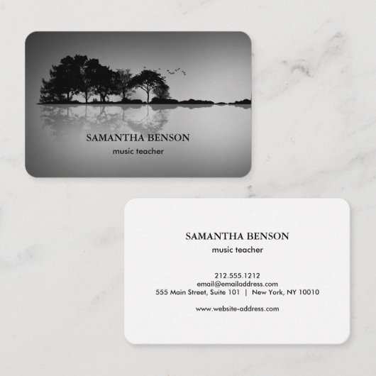 Carte De Visite Elégante Guitare Lac Ombre Paysage Musique Amour (Devant / Derrière)