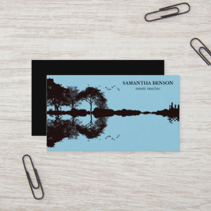 Carte De Visite Elégante Guitare Lac Ombre Paysage Musique Amour