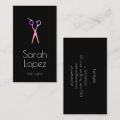 Carte De Visite Elégante holographie & ciseaux noirs coiffeuse (Devant / Derrière)