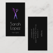 Carte De Visite Elégante holographie & ciseaux noirs coiffeuse (Devant / Derrière)