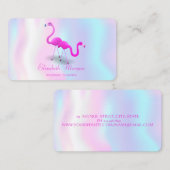 Carte De Visite Élégante Holographie Moderne Fille, Flamants roses (Devant / Derrière)