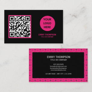Carte De Visite Elégante Hot Pink Magenta Black QR Scan Company