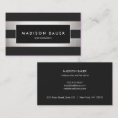 Carte De Visite Élégante huile d'argent moderne rayé noir FAUX (Devant / Derrière)